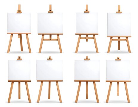 Blank art easels in various positions