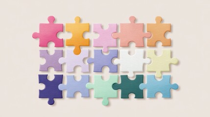 Naklejka premium A collection of colorful puzzle pieces, interlocked and arranged against a neutral background