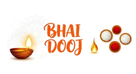 Bhai Dooj greeting card with traditional diya, rice, and vermilion, perfect for cultural celebrations