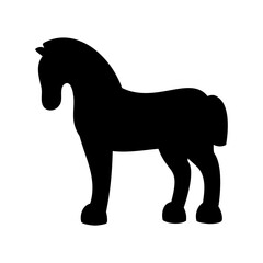 Black silhouette of a strong and short legged horse on white background