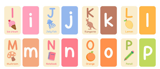 Alphabet colorful flash card with illustration