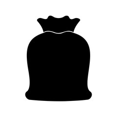 Silhouette image of a tied sack, isolated on white background, simple design