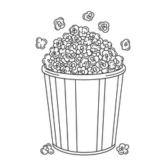 Illustration Vector Popcorn Bucket Icon Minimalist Black White Snack Food Design