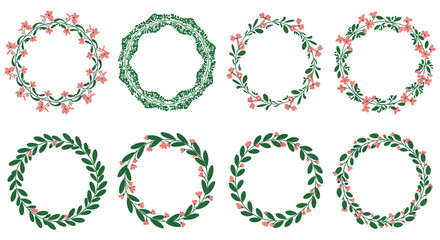 Floral wreaths in varying styles and colors a decorative botanical collection