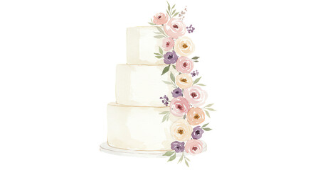 Elegant Watercolor Wedding Cake with Floral Design