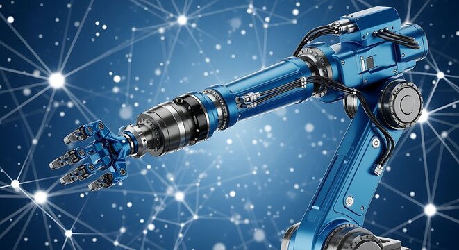 Robotic Arm and Network Symbol of Technology and Innovation