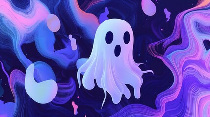 Obraz premium Enchanting Ghost Among Swirls A Whimsical Halloween Vector Art