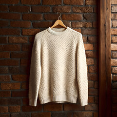 Cozy Cream Knit Sweater on Wooden Hanger

