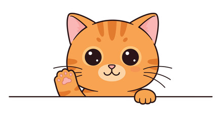 Obraz premium Adorable Orange Tabby Kitten Peeking Over a Line with a Friendly Wave.