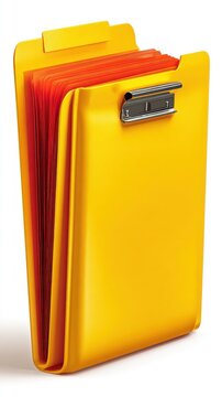 A yellow case with orange inserts and a small clasp. The background is white.