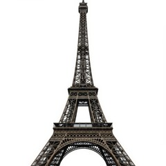Front view of Eiffel Tower Paris isolated on white background.