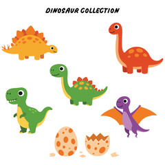 Obraz premium Collection of Five Adorable Cartoon Dinosaurs and Hatching Eggs.