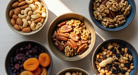 Obraz premium Assortment of Healthy Nuts and Dried Fruits for Snacking and Baking Delights