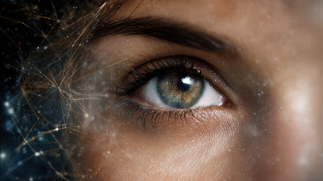 Close-up of a robot's eye with high-tech detailing, showcasing advanced sensors and glowing effects. Artificial Intelligence, Futuristic Digital Technology, Metaverse of Digital Intelligent World