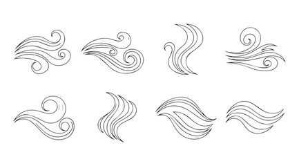 Fototapeta premium Eight abstract swirling line art decorative elements silhouette
