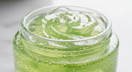 Refreshing green beverage in a glass jar with bubbles  