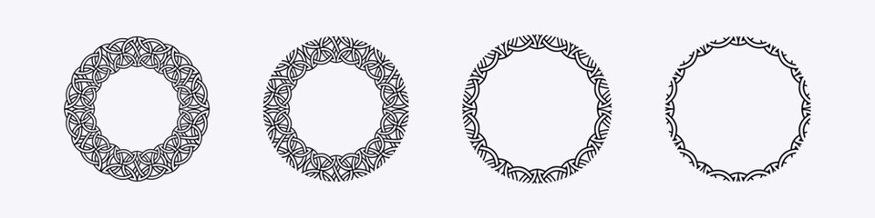 Set of intricate celtic and viking style circular frames, perfect for design or decoration.