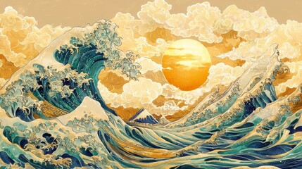 Dynamic Wave Painting Inspired by the Great Wave off Kanagawa.
