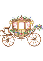 Ornate Floral Wedding Carriage, Vintage Illustration
