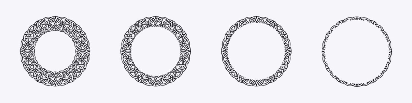 Elegant celtic and viking circle frames featuring intricate nordic patterns, perfect for artistic and design projects.