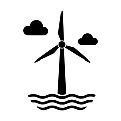 wind turbine on water with clouds vector, future of power, and sustainable development&nbsp;concept
