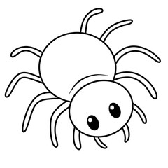Halloween cute spider black doodle outline.