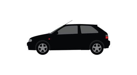 A simple illustration of a black hatchback car viewed from the side