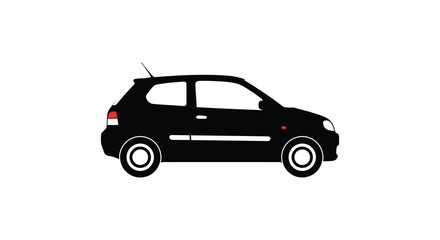 Simple black silhouette of a small hatchback car on a white background