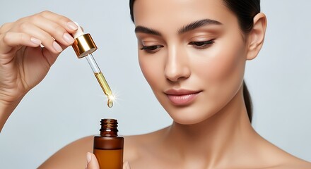 Woman Applying Face Serum Skincare Routine