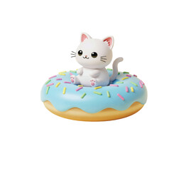 Adorable 3D kitty perched on a frosted donut with colorful sprinkles for a sweet treat concept that will bring joy to your project now
