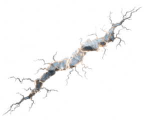 Cracked ice lightning bolt with glowing core isolated on transparent background