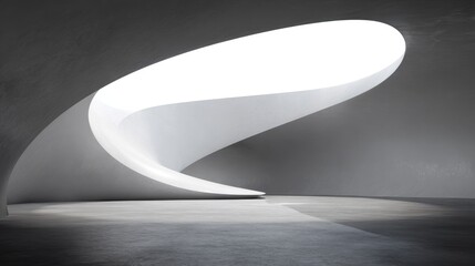 3d abstract wavy architecture background with minimal curved geometry design, flowing metallic structure and futuristic building concept, empty concrete floor for car presentation and modern backdrop