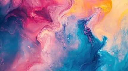 Abstract colorful swirls of pink, orange, blue, and teal paint.