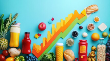 Healthy eating chart with various fruits, vegetables, and grains.