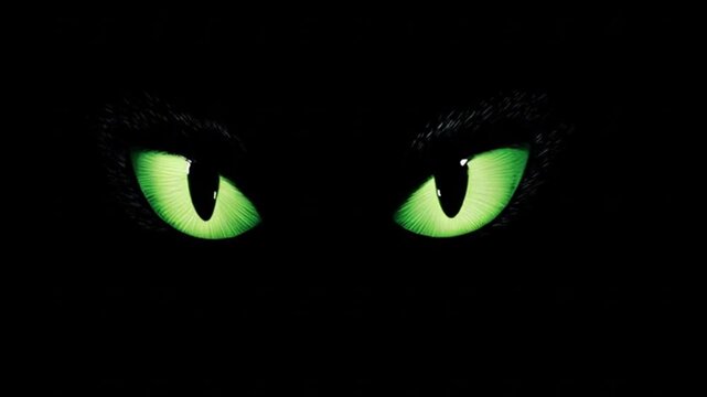 Glowing green eyes in dark background