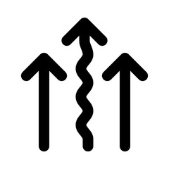 Three upward pointing arrows with the middle arrow having a wavy or squiggly line in a simple design