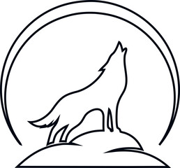 Simple modern wolf outline vector howling at the moon, ideal for wildlife logos, nature artwork, and adventure brands.