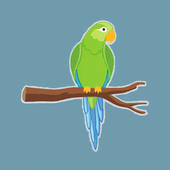 Green Parrot Perched on Branch in Simple Cartoon Style


