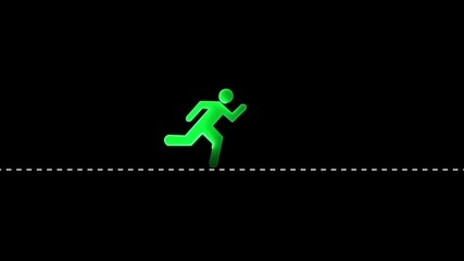 Green running man icon on black background with dashed line - Powered by Adobe