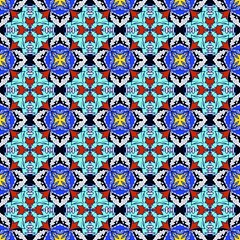 Naklejka premium Star Motif Geometric Fabric Bold geometric star motif in blue and red tones, suitable for apparel, fabric print, and home decoration.