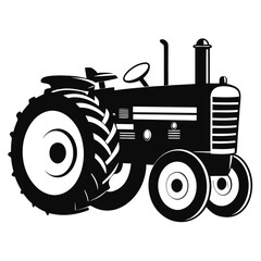 Silhouette illustration of a vintage tractor, a symbol of agriculture, farming, and rural life, showcasing its timeless design and robust machinery