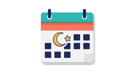 A simple illustrated calendar icon featuring a crescent moon and stars