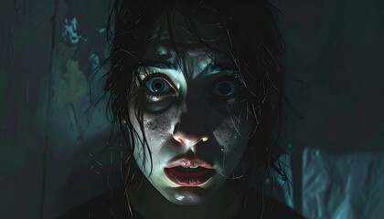 Close-up portrait of a frightened woman