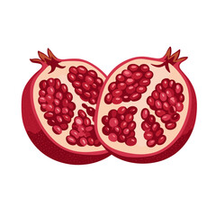 Fresh Pomegranate Halves Vector Illustration. Vibrant Red Juicy Fruit Cut Open for Healthy Eating and Nutrition Concept.