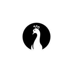 Stylized Peacock Silhouette in Black Circle, Elegant Bird Logo Design