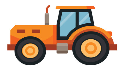 Illustration of an orange tractor, a farm vehicle used for plowing and harvesting crops, isolated on white background