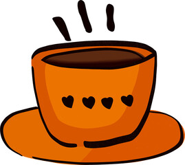Hand Drawn Cozy Steaming Coffee Cup with Heart Pattern.