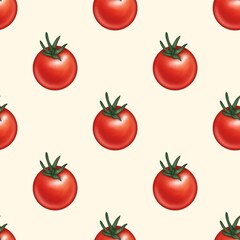 Seamless Tomato Pattern on Beige Background | Cute Red Vegetables for Fabric, Kids Textiles, Home Decor & Packaging