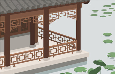 Chinese style architecture and scenery, vector graphics
