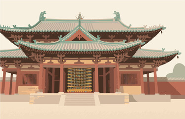 Fototapeta premium Chinese style architecture and scenery, vector graphics 